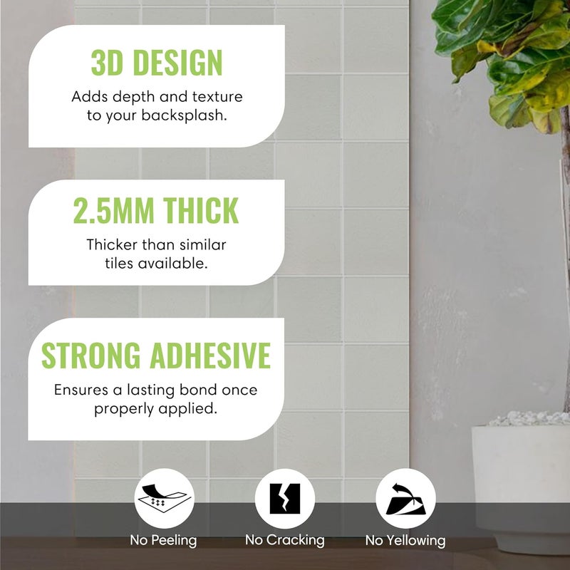SELECT LIGHTING 5 Pack Peel and Stick Backsplash Square Tiles, Extra Thick 3D Wall Panels, Heat & Water Resistant, Easy DIY Kitchen, Bathroom, Laundry, Fireplace & Rental Home Wall Décor (12 x 12 in), Stone White - Image 2